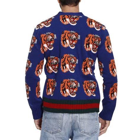 gucci tiger jacquard wool cardigan